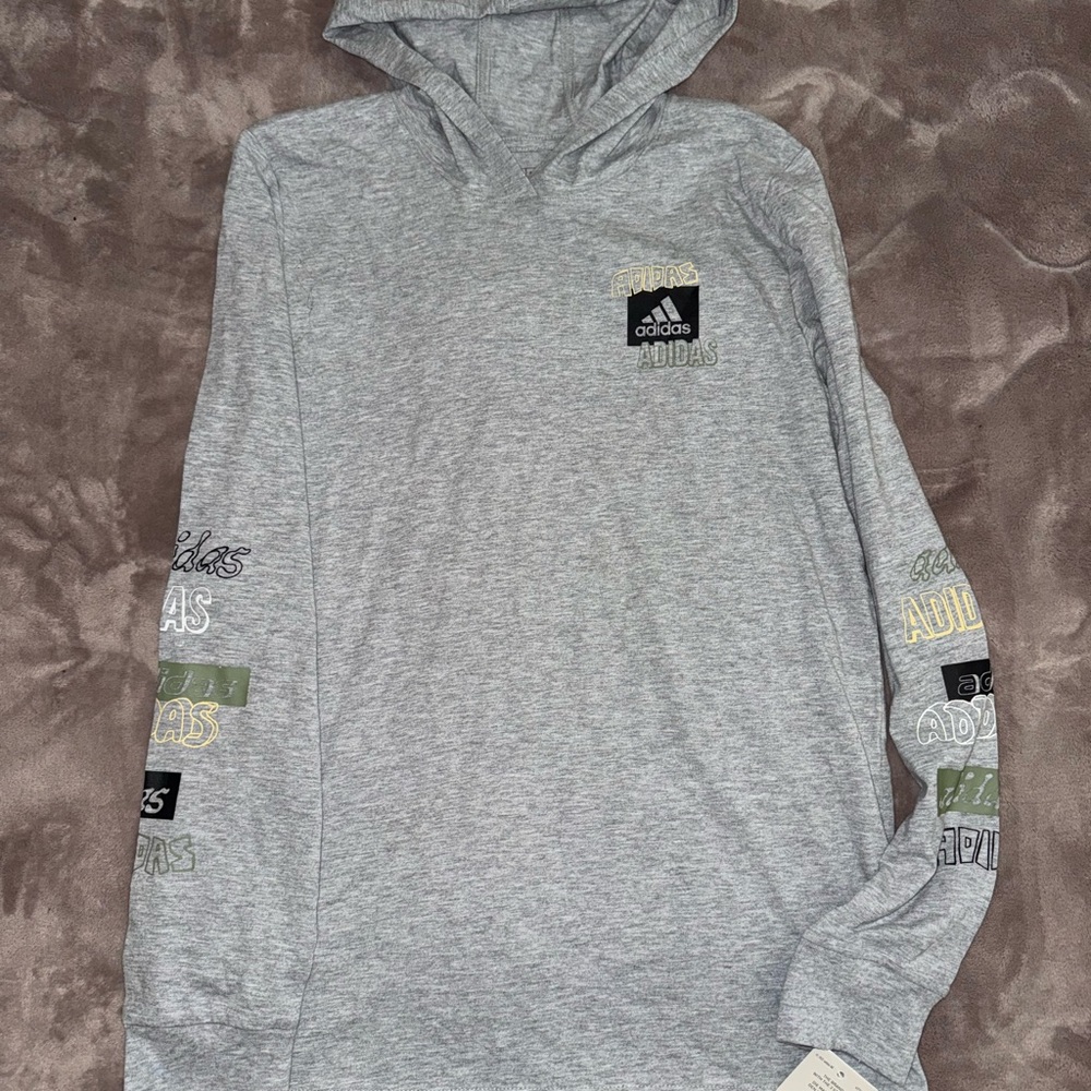 Adidas boys Gray Hoodie with Logo Accents